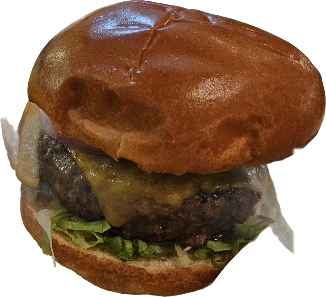A smash burger with melted cheese